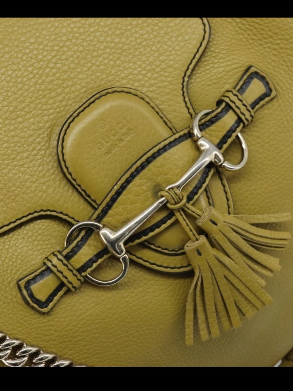 Gucci horsebit Emily Leather Bag in Olive Green with Chain Detail - Picture 13 of 13